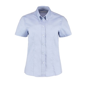 Kustom Kit Premium Women's Short Sleeved Oxford Shirt Light Blue